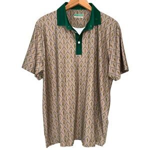Fore Fathers Argyle Angler Tan Green Fishing Short Sleeve Performance Polo M